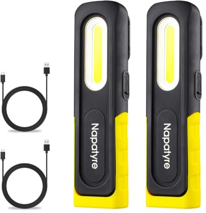 Napatyre LED Torch Rechargeble, 800 Lumens Inspection Lamp 3 Modes Magnetic Torch with 180° Swivel Bracket & Hanging Hook, Portable Rechargeable Work Light for Home Work Emergency Use, 2 Pack