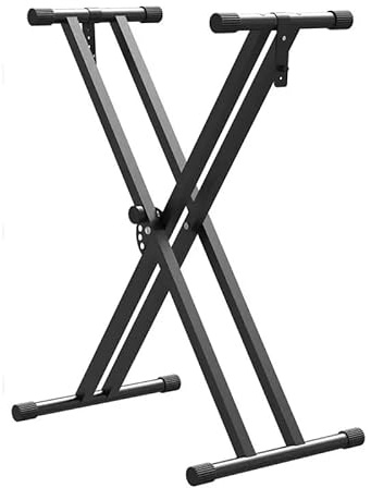 TJVNM Soporte para teclado de doble refuerzo en X, teclado de piano musical, 49 cm-97 cm, ajustable, universal, clásico, música electrónica, soporte para piano con correas de bloqueo, Black, Soporte