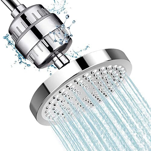 GaRcan Pommeau de Douche à Pluie avec Filtre Pommeau de Douche à Pluie Fixe de 6 Pouces Pomme de Douche de Salle de Bain Anti-calcaire Haute Pression Pomme de Douche Fixe Ronde réglable à 360 °