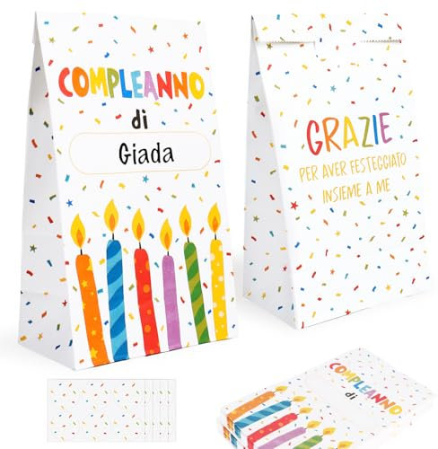 25pz Sacchetti Compleanno Regalini Fine Festa Compleanno Bambini con Adesivi Etichette Scrivibile Bustine Regalo Colorati Bomboniere per Confetti Caramelle Regali