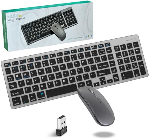 Tastatur Maus Set,Bluetooth5.0/3.0+2,4 GHz USB Dualmodus Leise Kabelloses Slim Wiederaufladbare Funk,Wechsel Zwischen Vier Geräten,mit Nummernblock für PC/Tablet/Laptop/Windows/Mac,US QWERTY-Layout