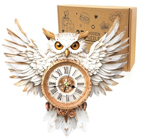 Cutywood Holzpuzzle Uhr, 3D Holzpuzzle Erwachsene, Schneeeule Uhr | 3D Holzpuzzle/3D Wooden Puzzle/Funktionale Uhr/34,1cm*32,2cm/Schreibtisch/Wand Wohndeko/Geschenke für Freunde/Familien