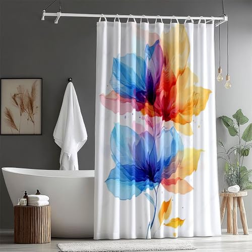 Duschvorhang 300x180cm, Duschvorhänge Weiß Beschwerter Saum Shower Curtains Blume Duschvorhang Wasserdicht Waschbar Polyester Stoff Badevorhänge mit Ösen 12 Duschvorhangringe für Badezimmer ZQ-1477