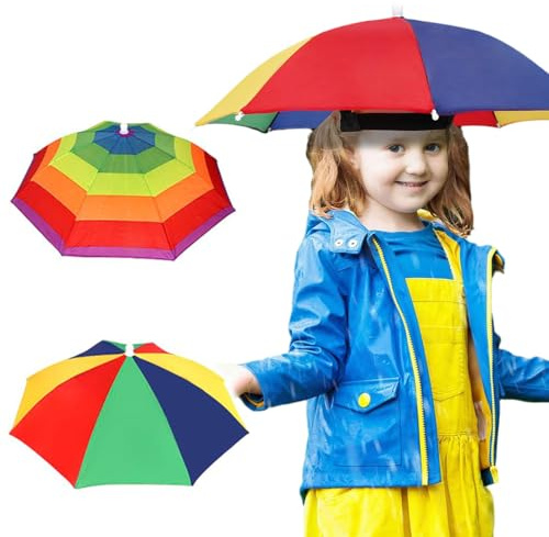2 Stück Regenschirm Kopf Hut Regenschirm Hüte Regenbogen Regenschirmhut für Sonne Regen Faltbarer Regenschirmhut Angeln
