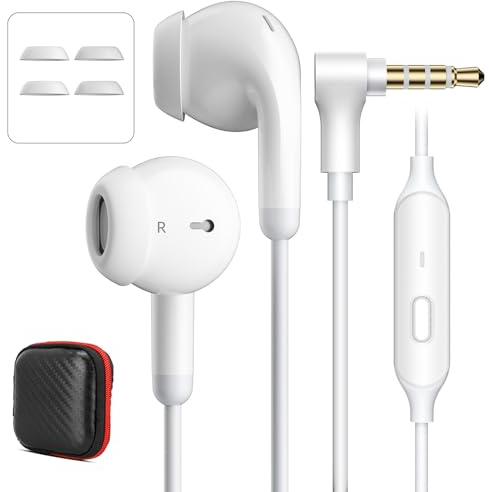 Écouteurs filaires avec prise auxiliaire de 3,5 mm avec micro et contrôle du volume en ligne, audio cristallin, isolation du bruit pour iPhone, Samsung, ordinateur, enfants, école, étudiants