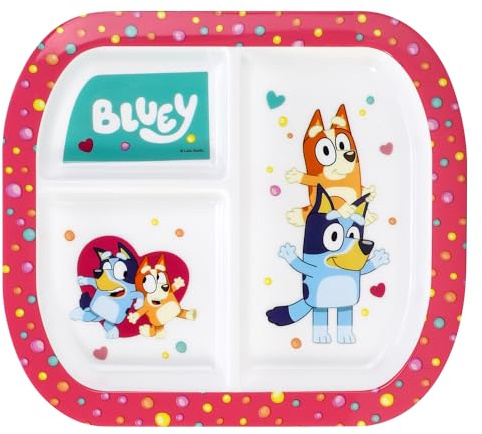 Bluey Assiette à déjeuner divisée en 3 sections réutilisables pour enfants et tout-petits