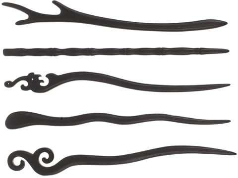 HAMPPLIES 5 Pezzi Bastoncini per Capelli in Legno Scuro Vintage Fermagli Orientali per Chignon e Acconciature Eleganti Accessori Cinesi per Feste Cerimonie e Uso Quotidiano