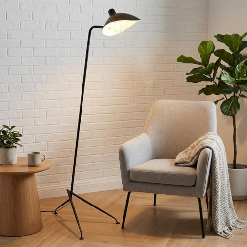 BARCELONA LED Stehlampe Tripod Schwarz mit großem schwenkbarem Lampenschirm Gold, Industrial Vintage Modern Design, E27 Stehleuchte für Wohnzimmer Schlafzimmer Esszimmer Büro