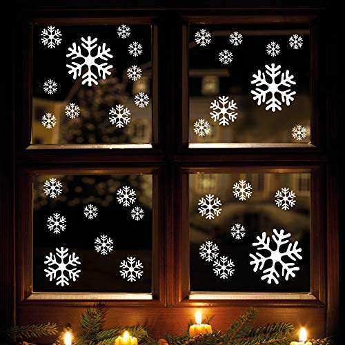 Schneeflocken und Sterne 60 Stk. Selbstklebend Fensterschmuck Weihnachten Fensterbild Weiß WIEDERVERWENDBAR Schaufensterdekoration Sticker Aufkleber Weihnachtsdeko Deko