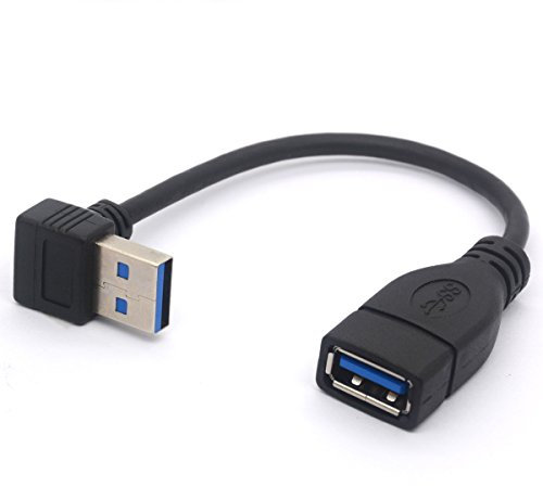 HTGuoji Câble d’Extension Court USB 3.0, coudé à Gauche à 90 degrés, USB Type A mâle vers Femelle, câble d’Extension de Vitesse 5 Gbit/s, 15 cm (Up)