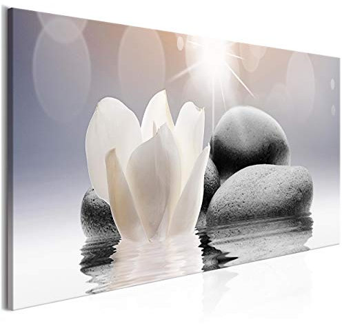 decomonkey Bilder Blumen Spa 120x40 cm 1 Teilig Leinwandbilder Bild auf Leinwand Vlies Wandbild Kunstdruck Wanddeko Wand Wohnzimmer Wanddekoration Deko Zen Beige Grau Stein Sonne Wasser