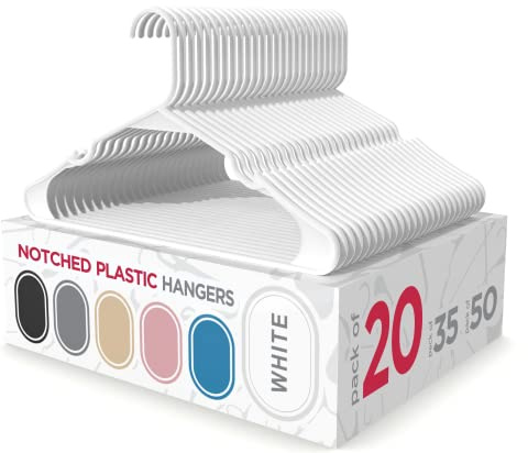 Sharpty - Plastic Hangers - Adult Clothes Hangers - T-Shirt, Dress, Coat Hangers & Accessories - Notched Hanger, Durable & Versatile Color Clothing Closet Hanger(20-Pack ,White)