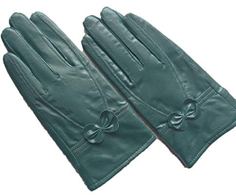 Huixin Lederhandschuhe Weiblich Warm Kalt Dicken Jungen Auto Bowknot Lederhandschuhe Outdoor Unifarben Fausthandschuhe (Color : Grün, Size : L)