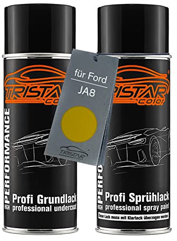 TRISTARcolor Autolack Spraydosen Set für Ford JA8 Mustard Olive Metallic/Hot Mustard Metallic Grundlack Basislack Sprühdose 400ml