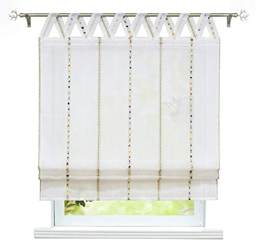ESLIR Raffrollo mit Schlaufen Gardinen Wohnzimmer Raffgardinen Transparent Modern Vorhänge mit bunten Knäuel Leinen V-Schlaufen BxH 120x140 cm 1 Stück