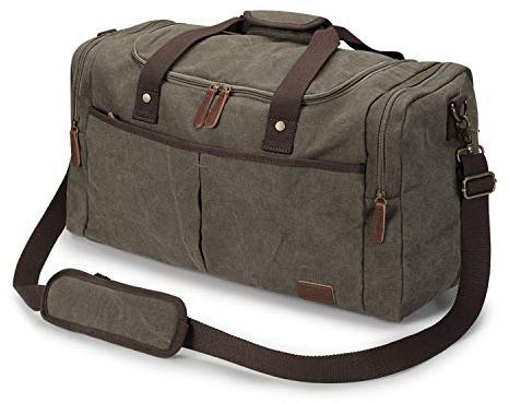 S-Zone Bolsa de Lona Grande de Viaje para Fin de Semana con Compartimento para Zapatos, Bolsa de Gimnasio con múltiples Bolsillos para Hombres y Mujeres, Verde Militar, XL