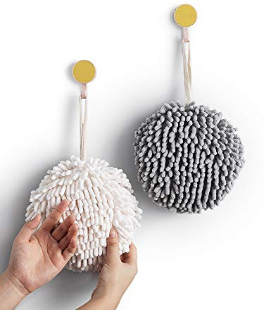 Sophie & Panda Fuzzy Ball Towel (Set of 2) White and Gray - Dry Your Hand Instantly conveniently with This Creative Bath Towel Set Decorative Towels for Bathroom (Pack of 2)