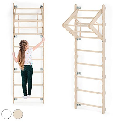 MAMOI® Klettergerüst Indoor, Sprossenwand für Zimmer, Turnringe für Klettern, Kletterwand und spielgeräte, Turngeräte mit Klimmzugstange für drinnen, Sportgeräte