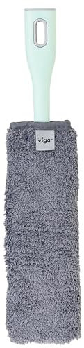 Vigar - Plumeau Court en Microfibre - avec tête Flexible - 9 x 3 x 40 cm - Collection Rengo - Amovible - Profil Extra Plat - Couleur Gris et Turquoise