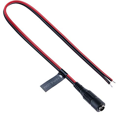 DC Power Extension Cable Female 2.1mm / 5.5mm Socket to Bare End Jack Pigtails Connector Wire Compatible with CCTV Security Camera, IP Camera, DVR Standalone, LED Strip, Surveillance, Monitors 0.3m