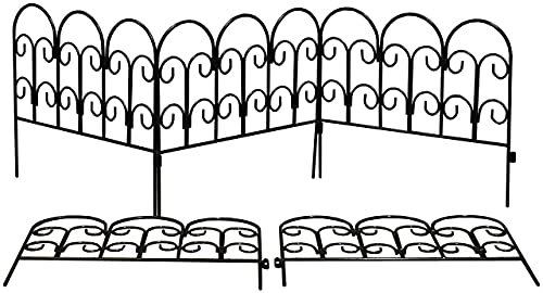 Floralcraft 17.7in X 7.38ft Decorative Garden Border Edging Fence Panels, Double Scroll Design Rustproof Black Steel Animal Barrier Wire Border Flower Bed Vegetable Fence, (5 Panels in Box)