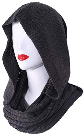 MEIBAOGE Women Winter Knit Hood Infinity Scarf Windproof Shawl Wrap Earflap Neck Warmer,Hoodie Scarf-Black