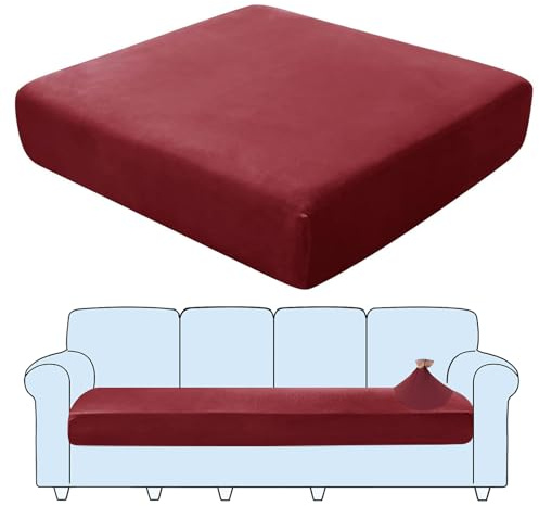 SHUOJIA Sofa-Sitzkissenbezüge, Sofakissen-Bezüge Stretch-Samt,Sitzkissenschutz,Couchkissen-Bezüge Ersatz Für Individuelle Kissen Mit Elastischem Stoff (Dark Red,Large-4-Seater)