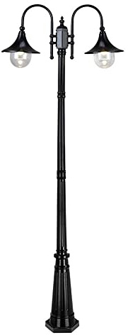XMFXIAO 2-Head E27 Professional Waterproof IP54 Post Pillar Lantern Retro Traditional High Pole Street Lights Park Lamp Glass Landscape Column Light Patio Bollard Lamp Courtyard Villa Floor Lamp