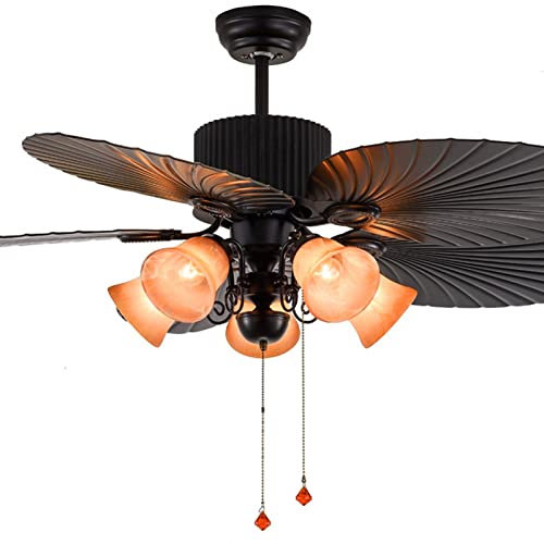 GAUUA European Style Retro Electric Fan Light Ceiling Fans with Lights And Remote Handmade Stained Glass Alloy Base Bedroom Living Room Kindergarten,A