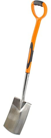 Rekord Spaten (Edelstahl) mit D-Griff, Stahlstiel, Trittkante, Arbeitsbreite: 18 cm Gartenspaten, Bauspaten, Gärtnerspaten Schaufel, Wurzelspaten, Spade