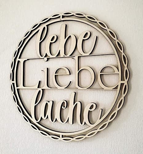 kh Teile Holz Wanddeko Spruch Lebe Liebe Lache Dekoration Geschenk Wohnzimmer Wandbild Wand Fenster Holzdeko Geschenk Wandspruch 70 cm XXL Natur (ggf. selbst bemalen