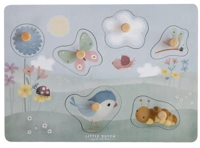 Little Dutch 4765 FSC Holz Greifpuzzle/Fühlpuzzle Blumen & Schmetterlinge - Flowers & Butterflies