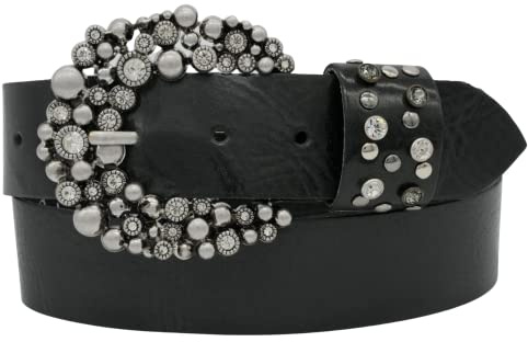 AnnaMatoni Damen Gürtel Ledergürtel Hochwertige Strassstein Schließe 4cm Breit echt Leder Made in Germany Damen Ledergürtel Gürtel Damen