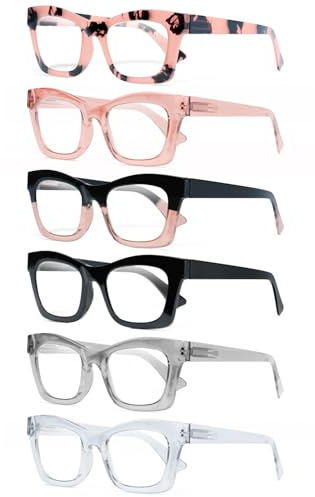 CCVOO Confezione da 6 Occhiali da Lettura in Stile Oprah per Donna, Occhiali da Vista, Occhiali con Filtro Luce Blu per Donna, Occhiali per Computer, Lenti Ingrandenti