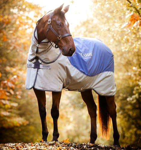 Horseware Ireland Rambo Autumn Series Pferdedecke (0 g Lite, 100 g Contour Cut Liner, Kapuze), Größe: 75, Farbe: Grau/Blau (Marineblau)