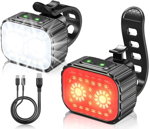 Mohard Bike Lights Set, Ultra Bright USB Rechargeable Cycle Lights Front and Back Navigation Light for Night Riding, IPX6 Waterproof Mountain Bicycle Light, 8/12 Modes, 58Hrs Runtime, Durable