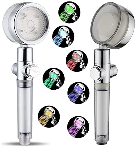 Colorful LED Handheld Shower Head with Light High Pressure Water Saving Shower Head 7 Colors Changing Filter Showerheads Bathroom Accessories One Key Water Stop Multifunction Shower Head Booster