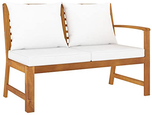homiuse 114,5x60,5x81 cm Gartenbank mit Kissen Sitzbank Holz Holzbank Balkon Möbel Parkbank Teakbank Balkonbank Bank für Balkon Terrasse Gartenmöbel Akazie Massivholz mit Ölfinish Cremeweiß