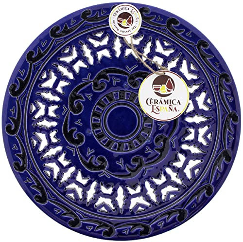 CERÁMICA ESPAÑA | Plato decorativo para colgar en pared | Plato de pared | Plato pared | Plato cerámica | Modelo D23 | Decoración 100% Hecho a mano | 23x23x3.5 cm