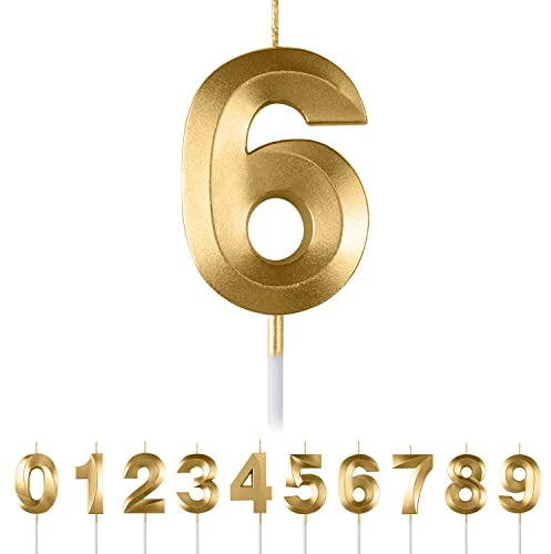 Geburtstagskerzen Zahlen 6,3D Gold Geburtstagskerzen,Kerzen Geburtstag Zahl 6, Kuchen Topper Dekoration Kuchendeko Geburtstag, Geburtstagskerzen für Geburtstagsdeko
