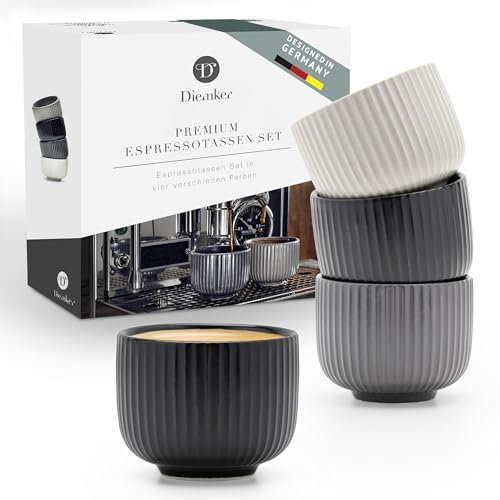 Diemker Tasses à expresso de qualité supérieure - 85 ml - Sans anse - En quatre couleurs - Fabriquées à la main - À paroi épaisse - Doppio, lungo - Café
