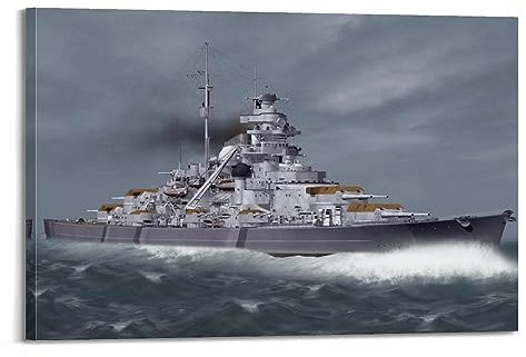 Kriegskunst-Poster, deutsches Schlachtschiff Bismarck, dekoratives Gemälde, Leinwand, Kunstbild, 50 x 75 cm