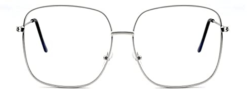 Oversized Square Metal Reading Glasses Women Men, Large Blue Light Blocking Computer Readers, Anti Glare Eyeglasses