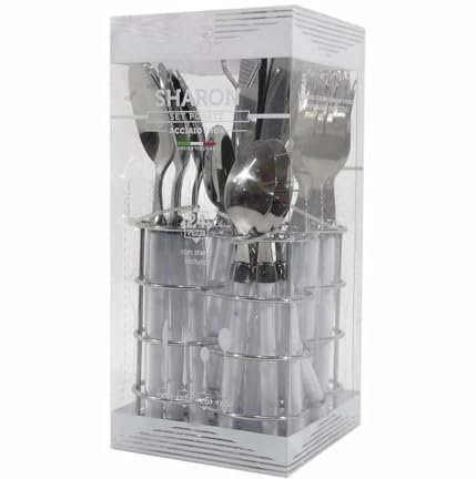 Trade Shop - Service de couverts 24 pièces en acier inoxydable blanc avec plateau Sharon table de cuisine -