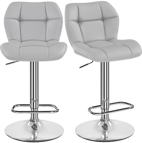 Yaheetech Barhocker 2X Höhenverstellbar Barstühle mit PU-Bezug Hellgrau | 360°Drehbar Küchenstühle, mit Rückenlehne und Fußstütze, Sitzhöhe 62,5 cm - 84,5 cm, für die Küche