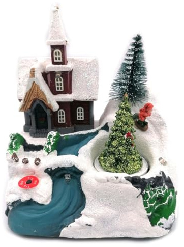 Shop SoftAir Giostrina Villaggio Castello Scenario di Natale Natalizio con luci LED, musica incantevole e plastica resistente con Movimento varie versioni (Chiesa Scenario Natalizio)