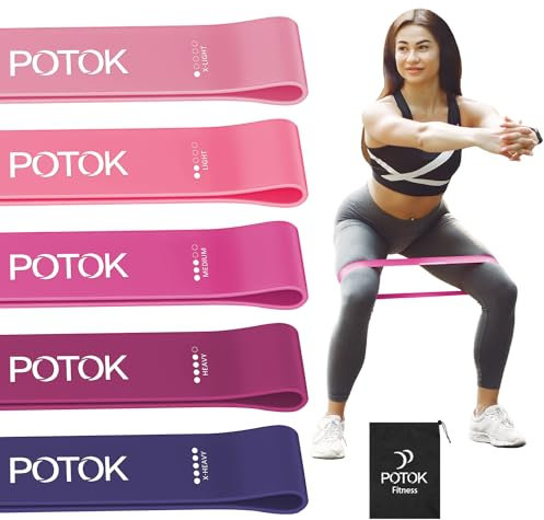 Resistance Bands [Set of 5], Potok Resistance Band for Women and Men,Skin-Friendly Resistance Fitness Exercise Loop Bands with Carry Bag for Pilates, Training, Physio Therapy, Stretching