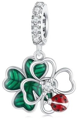 Charme de trèfle à quatre feuilles pour bracelet Pandora- Argent sterling 925 Charms de coccinelle Cadeau de bijoux pour femmes et filles
