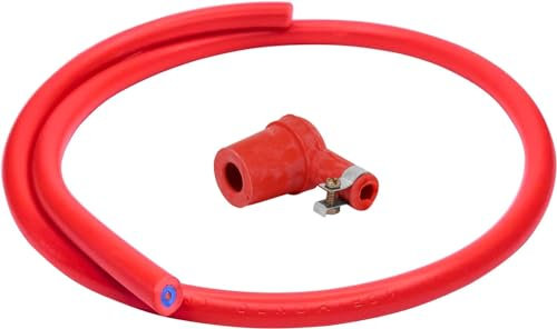 cyclingcolors zündkabel rot 7mm länge 1m + ZÜNDKERZENSTECKER zündungskabel Kupfer Motorrad Auto Moped Roller rasenmäher Traktor