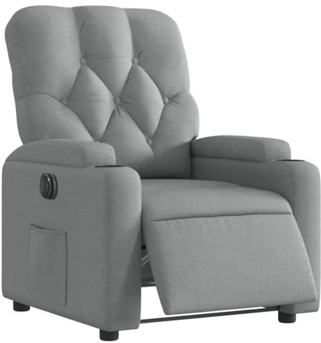 vidaXL Elektrisk reclinerfåtölj ljusgrå tyg, fåtölj, fåtölj med uppresningshjälp, reclinerstol, fåtöljer, fåtöljer med uppresningshjälp